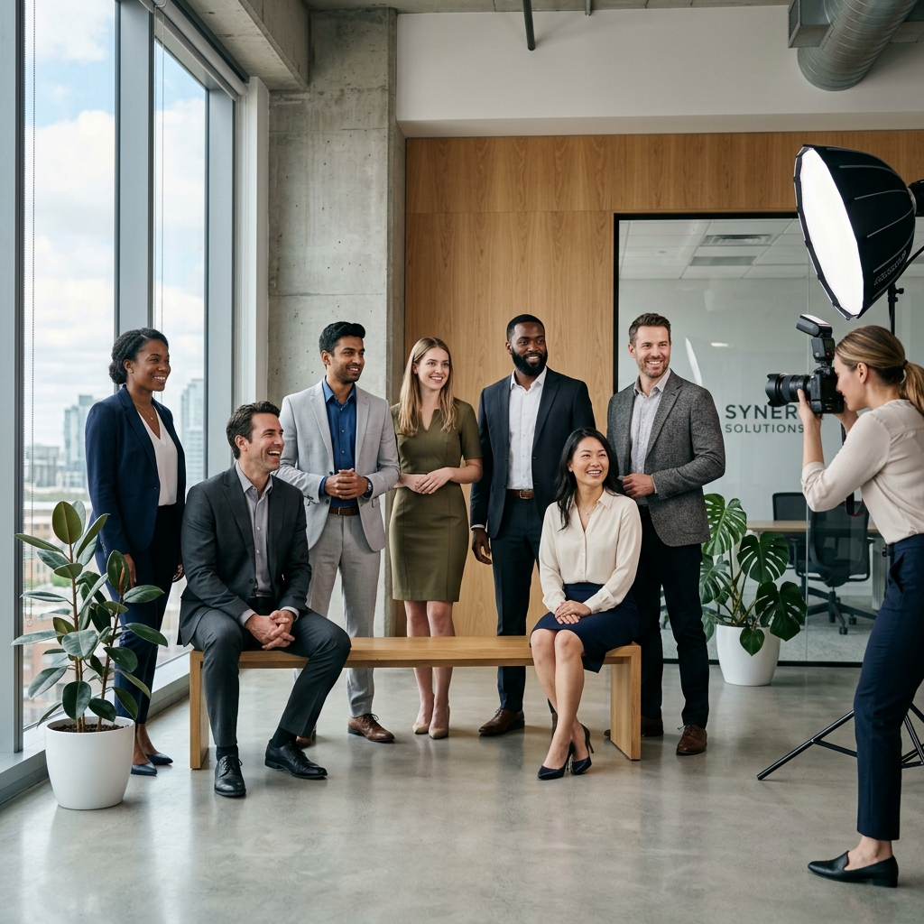 Corporate team being filmed at the office
